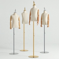 Mannequin d'Affichage pour Vêtements d'Enfants, Buste Supérieur, Bras en Bois Réglables, Base Métallique pour Boutique de Mode