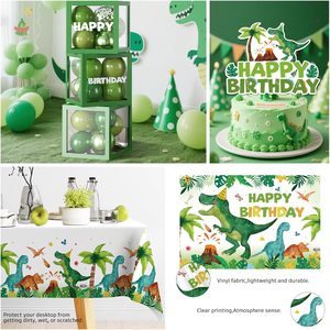 Kit d'<span class=keywords><strong>arche</strong></span> de ballons en gros sur le thème des dinosaures avec guirlande de ballons, assiettes, nappe, décoration de gâteau, toile de fond - Product Image 5