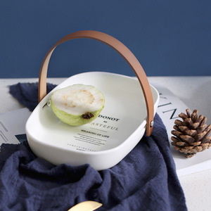 Plateau à fruits ovale créatif en céramique et cuir, personnalisable, plateau à fruits secs moderne et minimaliste, plateau à fruits de style nordique. - Product Image 3