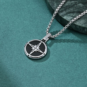 Alin <span class=keywords><strong>Collier</strong></span> de pièces de monnaie rondes Colgante en acier inoxydable <span class=keywords><strong>Collier</strong></span> pendentif en forme d'étoile pour hommes Bijoux - Product Image 4