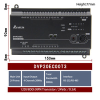 Controlador Lógico Programable (PLC) Delta DVP20EC00T3 Original en Stock, Serie DVP-EC3, 12DI 8DO, Transistor NPN, Montaje en Riel DIN, RS485