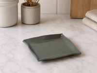 Assiette carrée grise-verte de 18,8 cm, plate, en grès gris ciment, en céramique mate, pour service