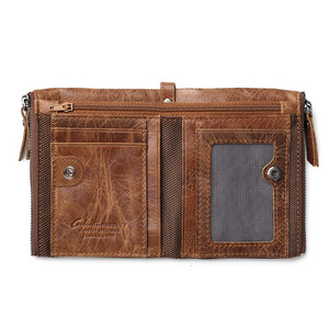 Factory Wholesale RFID Blocking Vintage Trifold <strong>Wallet</strong> Genuine Leather with <strong>Zip</strong> Coin Pocket <strong>Wallets</strong> - Product Image 2