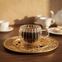 Tasse à café en verre à double paroi avec poignée, motif rayures verticales, en borosilicate sans plomb, résistante à la chaleur, faite à la main – Offre Spéciale