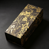 Boîte cadeau en papier spécial noir avec motif de plantes tropicales en or estampé à chaud SY Premium pour parfum/thé/vin