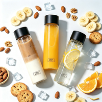 Bouteille en verre personnalisée pour jus, eau ou boisson, cylindrique, avec couvercle noir, disponible en 250ml, 300ml, 350ml, 400ml, 450ml, 500ml