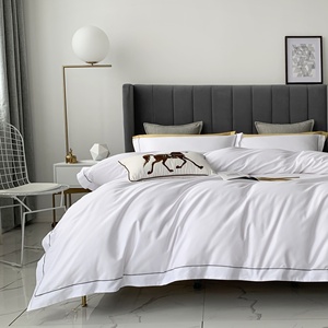 100% ägyptischer gestrickter Satin Langs tapel Baumwolle Einfarbig Vierteiliges Bettwäsche set 100S 500TC - Product Image 1