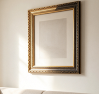 Moldura de Madera Maciza con Relieve Vintage, Tiras Metálicas Doradas y Plateadas para Marcos de Arte y Retratos