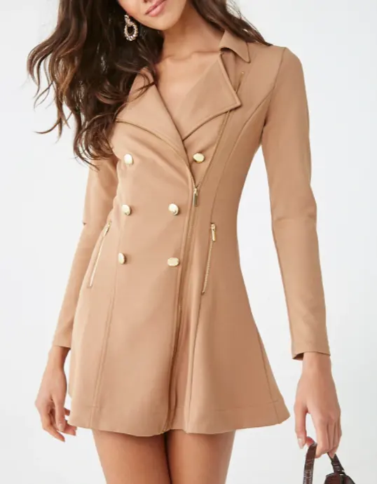 double breast suede mini blazer dress notched collar and flare hem dress