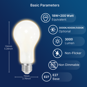 Prezzo di fabbrica Ultra luminoso <span class=keywords><strong>LED</strong></span> lampadina a filamento A70 18W alta Lumen 3000LM vetro smerigliato lampadina E27 per residenziale <span class=keywords><strong>CE</strong></span> UKCA certificato - Product Image 1