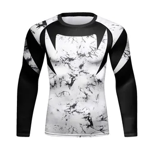 Imprimir camisas de compresión personalizadas debajo de la capa base Hombres Manga larga Rash Guard Tops Sublimación Camisetas de gimnasio de secado rápido