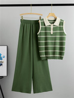 Ensemble 2 pièces d'été pour dames avec pantalon long à jambes larges Ensembles de pulls tricotés unis et décontractés Ensembles deux pièces en tricot pour femmes