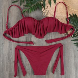 Bikini de Mujer OEM ODM de Fábrica, Traje de Baño con Tirantes en V, Estilos Personalizados, Tela de Nailon Transpirable de Secado Rápido, 1 Estampado Sólido - Product Image 6