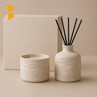 Ensemble de bougies parfumées et diffuseurs à bâtonnets en céramique personnalisés FUBEI LIVING, design ondulé crème, parfum d'ambiance pour la maison, coffret cadeau
