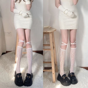 Cross-Leg Lace Stockings Women Ultra-Thin 0D Solid Color <b>Polyester</b> Summer Spring Autumn Knee-High <b>Socks</b> - Product Image 3