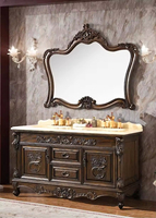 Comptoir en marbre naturel antique, armoire de salle de bain en bois massif du sol au plafond, coiffeuse haut de gamme utilisée dans les villas