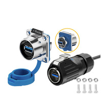 Conector USB 3.0 LP24 Impermeable IP67, Transmisión de Datos de Alta Velocidad de 5 Gbps, Conector de Aviación de 4 Orificios, Macho y Hembra