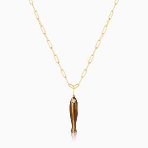 Collana con Ciondolo a Forma di Pesce in <span class=keywords><strong>Pietra</strong></span> Sintetica Stile Oceano Serie Estiva DS, Turchese, Lapislazzuli, <span class=keywords><strong>Agata</strong></span> Nera, Occhio di Tigre - Product Image 3