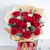 Bouquet de roses éternelles Wafa, 11 roses, boîte cadeau pour la Saint-Valentin, longue durée (3-5 ans), pour envoyer à vos amoureux, rouge Yunnan
