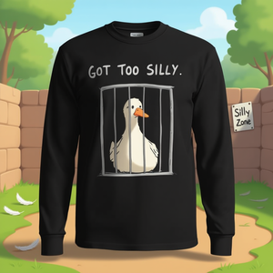Camiseta de manga larga con estampado de serigrafía de Silly Goose Got Too Silly Jail Humor, unisex para adultos, cuello redondo - Product Image 3