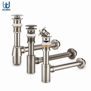 Kit de desagüe de latón para lavabo <span class=keywords><strong>con</strong></span> sifón redondo G 1 1/4, desagüe de lavabo tipo pop-up <span class=keywords><strong>con</strong></span> tubería flexible corrugada rígida, roseta de pared y sistema antiolores - Product Image 1