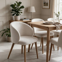 Chaise de salle à manger moderne avec dossier incurvé enveloppant, pieds en bois massif, fauteuil rembourré pour salon et salle à manger