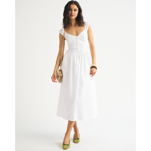 Robe d'été LEDUO 2026 nouvelle collection, style vintage décontracté, en coton blanc, bustier, col cœur, manches courtes, coupe trapèze - Product Image 1