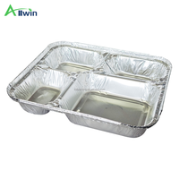 Plateau en aluminium jetable à 4 compartiments, barquette en aluminium à 2/3/4 compartiments, récipient alimentaire pour la restauration à emporter avec cloison