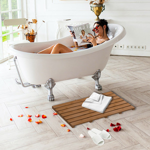 <b>Large</b> bamboo and wood bathroom <b>mat</b>, non-slip, hollowed-out, waterproof footrest, square bamboo floor <b>mat</b> wholesale, solid wood. - Product Image 2