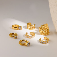 Anting Jepit Minimalis Berhias Rhinestone Baja Anti Karat PVD Tanpa Tindik untuk Wanita, Ear Cuff Zirkon Mewah untuk Wanita