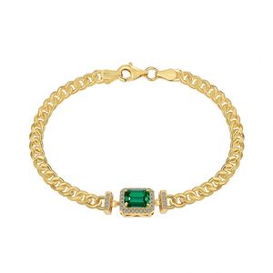 Dylam Stylish 14K Gold Plated Cuban Link Chain Jewelry Bracelets 5A Cubic Zirconia Pendant <b>Bangle</b> Bracelet - Product Image 1