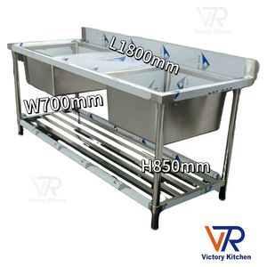 Fregadero Industrial VICTORY KITCHEN de Acero Inoxidable con Triple Cubeta Rectangular, Instalación en Mostrador, Superficie Pulida, Comercial - Product Image 3