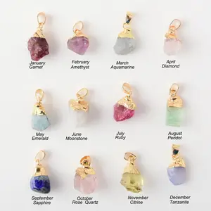 Kadın kristal mücevher altın kaplama ham taş Birthstone kolye doğa taş Boho takı/