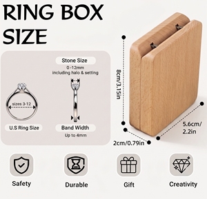 Expositor de Anillos de Madera con Cojín de Terciopelo, Elegante Soporte para Joyas, Regalos para Compromiso, Matrimonio y Aniversario - Product Image 3
