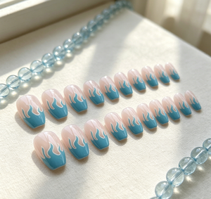 <span class=keywords><strong>Uñas</strong></span> Postizas Blue Flame, Forma Ataúd Mediana, Diseño <span class=keywords><strong>de</strong></span> <span class=keywords><strong>Fuego</strong></span> Nude, Cobertura Completa, Reutilizables, para Mujeres, Uso Diario, Fiestas, Citas - Product Image 3