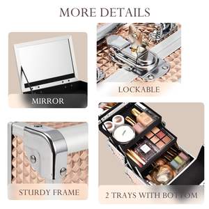 Maletín <span class=keywords><strong>de</strong></span> <span class=keywords><strong>Maquillaje</strong></span> Profesional <span class=keywords><strong>de</strong></span> Aluminio <span class=keywords><strong>con</strong></span> 2 Bandejas y <span class=keywords><strong>Espejo</strong></span> Estuche Organizador <span class=keywords><strong>de</strong></span> Joyas <span class=keywords><strong>con</strong></span> Cerradura para Viaje - Product Image 5