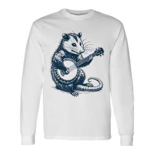 Camiseta de manga larga con estampado de opossum tomando el banjo, unisex, para adultos - Product Image 1