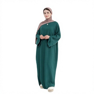 Robe longue en tricot modeste pour femmes, manches longues, col rond, couleur unie, taille basse, style toutes saisons - Product Image 1