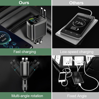 Accessoire de Chargeur de Voiture Rétractable pour iPhone et Android, Taille Mini, Charge Rapide, Chargeur de Voiture Rétractable 5 en 1 Avec Câbles