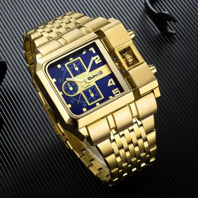 Oulm 3364 Golden Stainless Steel Male Watch Relogio Masculino Business Fashion Auto Date Quartz Big Size Unique Designer Watches