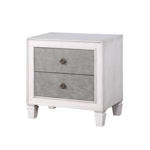 Table de chevet Katia en finition gris rustique et blanc patiné avec deux tiroirs pour chambre à coucher - Product Image 5