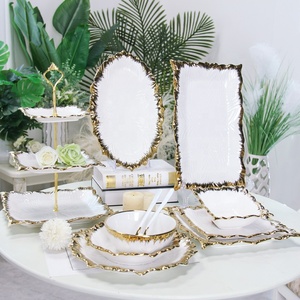 Modern Luxury Middle Eastern Style Gold Edge Porcelain Dinner <b>Plate</b> Set Eco-Friendly Oval Shape Customized Pattern Gift Box - Product Image 4