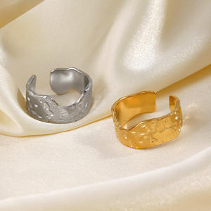 Bague 2025 Ins Irrégulière Plaqué Or 18K Texture Bague D'ouverture En Acier Inoxydable Bijoux Pour Femmes Bague En Acier Inoxydable - Product Image 3