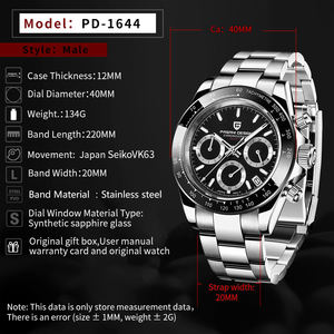 Reloj de Cuarzo de Lujo Pagani PD-1644 Estilo Panda para Hombre, Cronógrafo, Calendario, Acero Inoxidable, Cristal, Esfera con Agujas, Reloj Deportivo - Product Image 4
