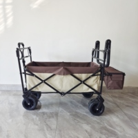 Chariot à roues pliable en acier avec larges roues en PU, chariot de plage pliable pour l'extérieur, chariot de plateforme pratique pour le stockage et les courses