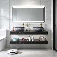 Comptoir de salle de bain mural en pierre frittée haut de gamme pour hôtel moderne, double vasque, fabrication directe OEM/ODM