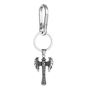 Porte-clés en métal double hache, style viking nordique, pendentif en alliage de zinc avec sangle en cuir ou mousqueton, cadeau unisexe, breloque - Product Image 5