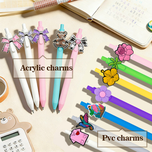 Stylo à bille rétractable <span class=keywords><strong>en</strong></span> <span class=keywords><strong>gros</strong></span>, mignon, couleur crème macaron, avec breloques PVC 2D, encre noire fluide 1,0 mm, pour fournitures scolaires et de <span class=keywords><strong>bureau</strong></span> - Product Image 5