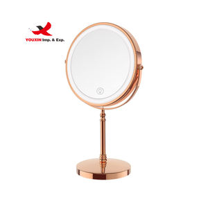 Miroir de maquillage LED de salle de bain éclairé à rotation à 360 degrés antidérapant, miroir grossissant pivotant de table, miroir de maquillage LED - Product Image 1