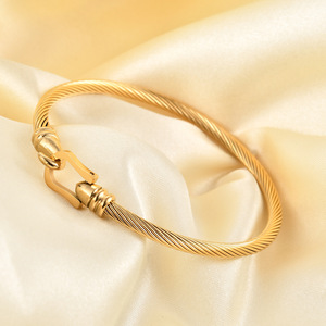 Bracelet à fermoir fer à cheval style câble en acier doré, style européen-américain, bijoux de mode pour femme, cadeau - Product Image 1